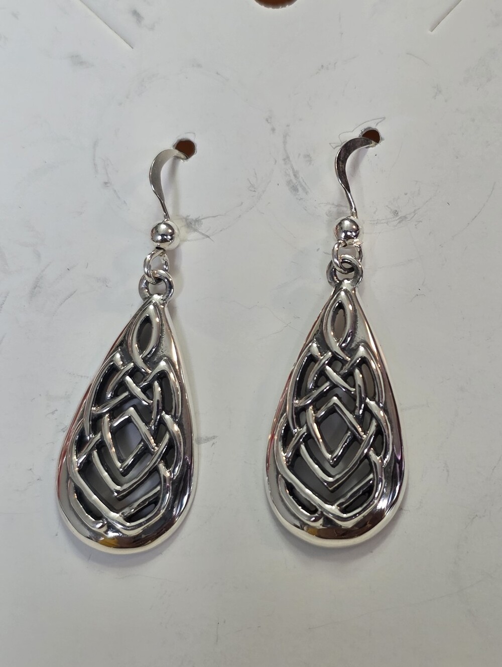 Silver Teardrop Celtic Knotwork Dangle Earrings - Women Jewelry